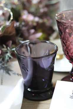 OD RĘKI 6 szklanek z pszczołą, kolor bakłażan, La Rochere poj.260ml