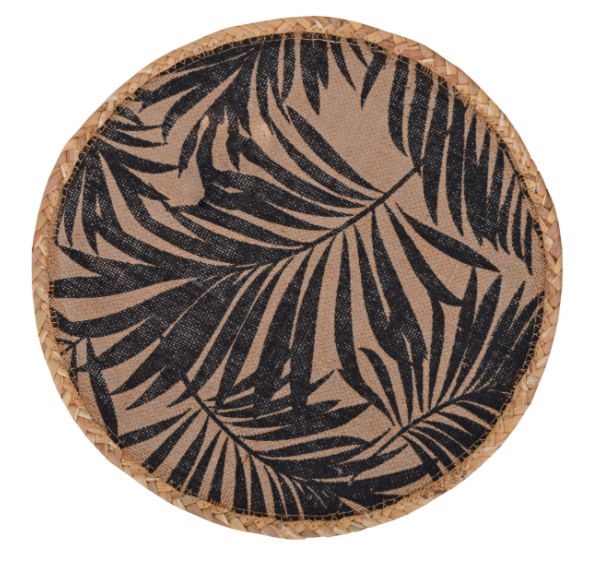 Boho Leaves, okrągła podkładka pod talerz, wzór czarny, śr.38cm