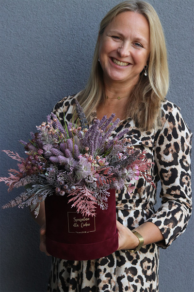Wiśniowa Medina, welurowy flowerbox jesienny