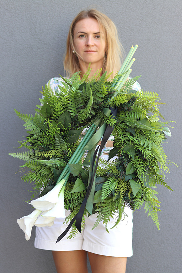 Kalla Isolire, komplet wieniec & bukiet, mniejszy, śr.50cm/65cm