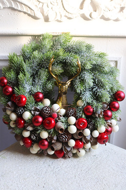 Złoty Ren, bożonarodzeniowy wianek na drzwi, śr.27cm