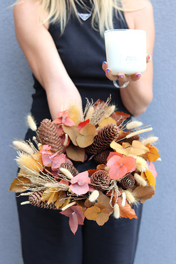 OD RĘKI Boho Candle A, dekoracyjny wianek ze stabilizowanych roślin, śr.30cm