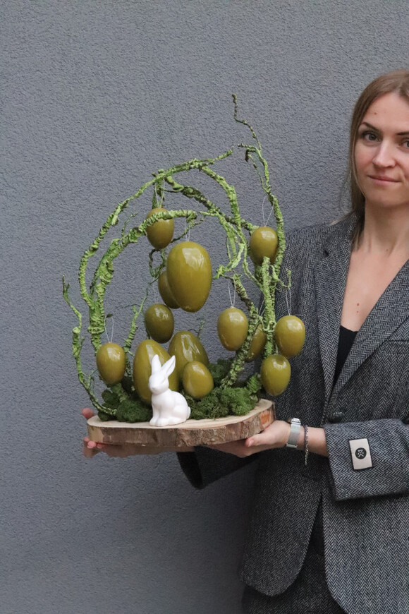 Easter Verde, stroik wielkanocny na plastrze drewna