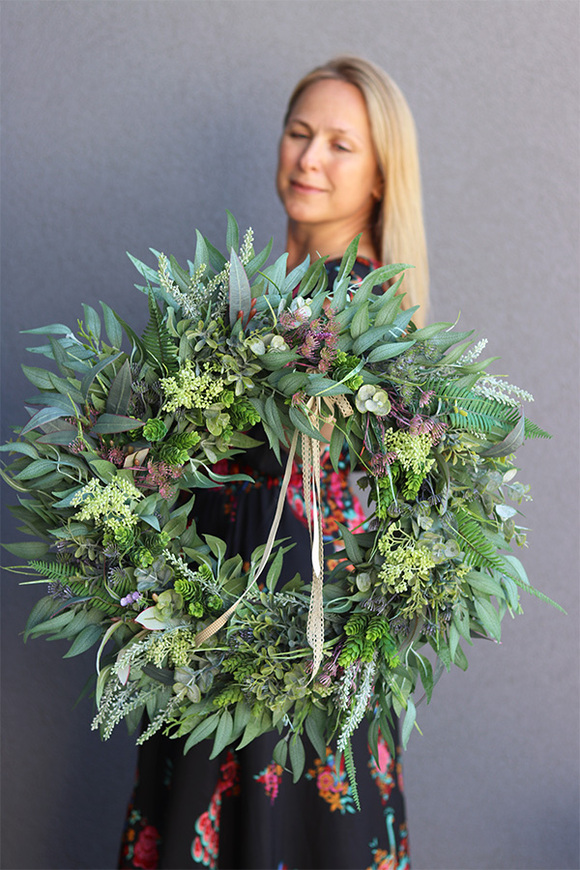 Boho Gretra Big, zielony wianek z eukaliptusem, śr.55cm