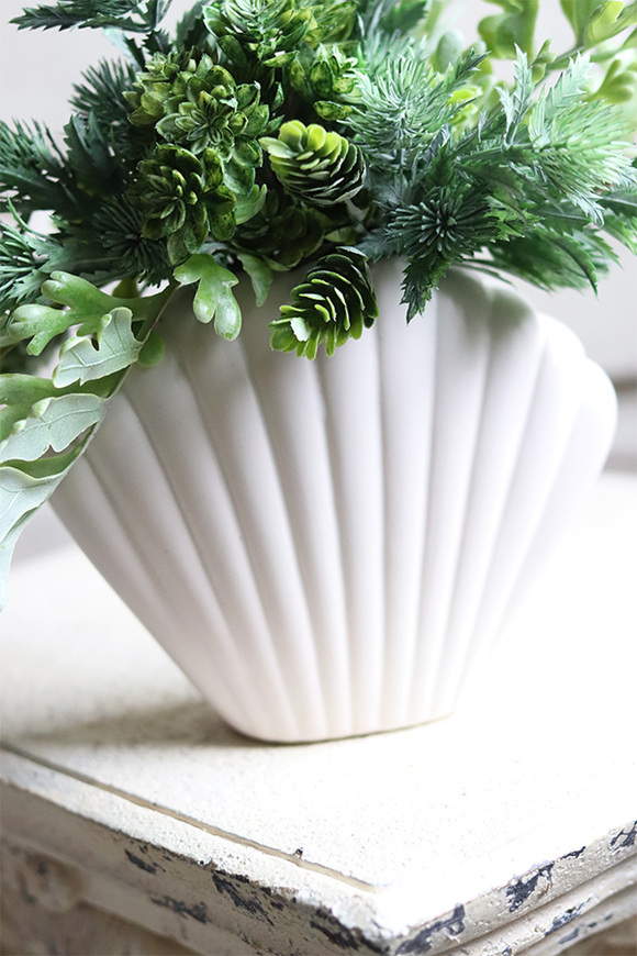 Antylla Shell, kompozycja sukulenty w białej muszli, wym.26x35cm