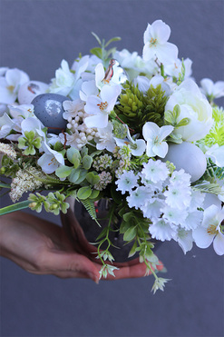 Easter Deco, kompozycja wielkanocna w srebrnym naczyniu, wym.