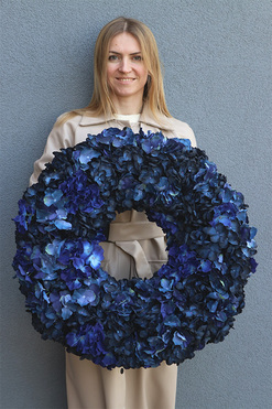 Granatowa Hortensja, ciemny wianek z hortensji, śr.60cm