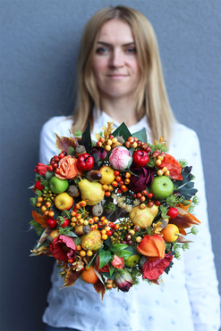 Gruszki Jesienne, jesienny wianek z owocami, śr.27cm