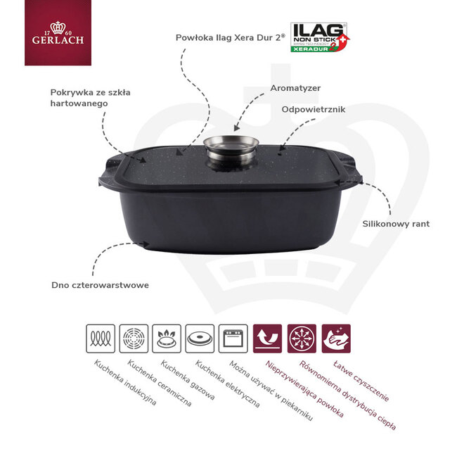 Granitex, brytfanna / naczynie żaroodporne z pokrywką, poj.5.6l, 32cm 