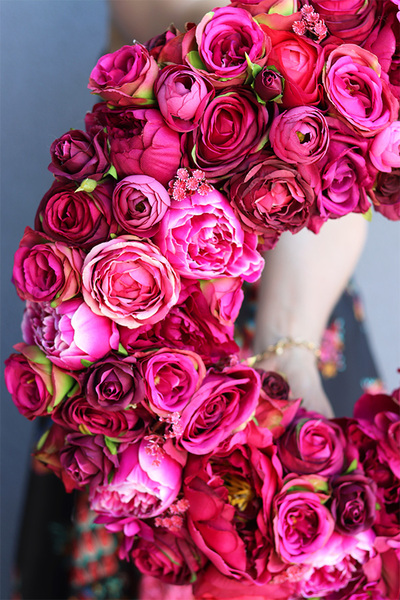 Fuksjana Brightenna, energetyczny różowy wianek, śr.50cm 