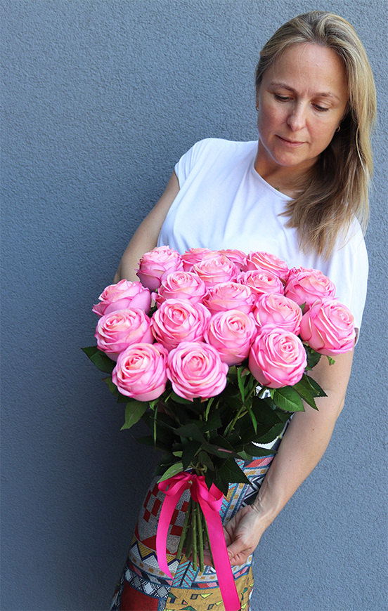 Gedruta, bukiet 20 różowych róż, duży, dł. 
