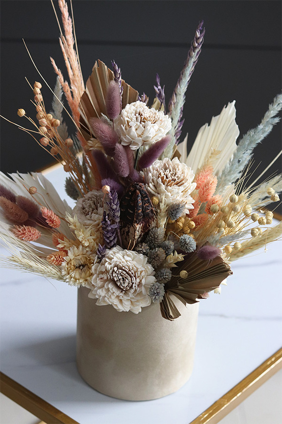 Orfitta Beige, welurowy flowerbox boho z suszem