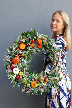 Poranna Refina, jesienny wianek z dyniami, rozp.60cm