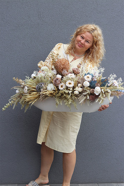 La Guel Boho Blue 3, kompozycja kwiatowa na stół Laos, wym50x100cm