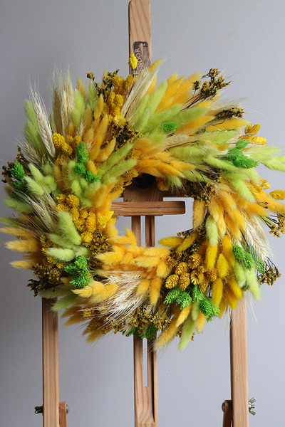 Żółty Sen, dekoracyjny wianek z suszem
