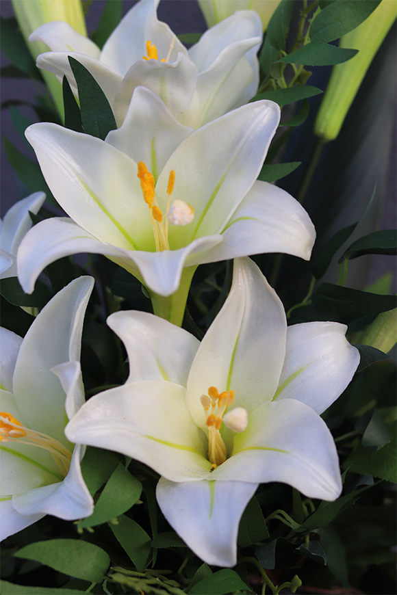 Lilie Silicone, bukiet nagrobny we wkładzie do wazonu