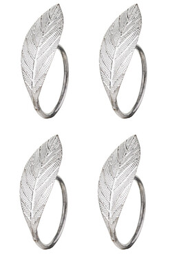 Leaf, obrączki na serwetki, liść, srebrne kpl.4szt 