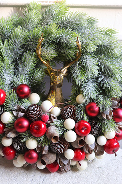 Złoty Ren, bożonarodzeniowy wianek na drzwi, śr.27cm