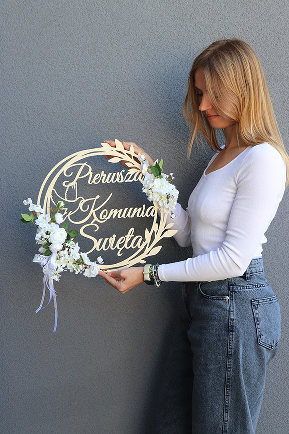 Pierwsza Komunia Święta, pamiątkowy wianek dekoracyjny okrąg