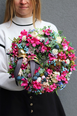 Fuksjove Love, wielkanocny wianek na drzwi, śr.32cm