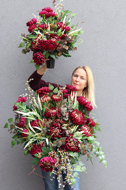 Burgunde, komplet dekoracji nagrobnych, kompozycja & bukiet