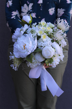 Wedding White A, biały bukiet kwiatów, wys.40cm