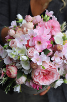 Velveto Refani 2, welurowy flowerbox z różowymi kwiatami