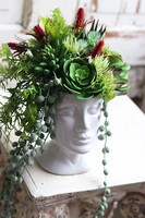 efektowna kompozycja sukulenty w głowie, Crazy Head White 2, wys.28cm