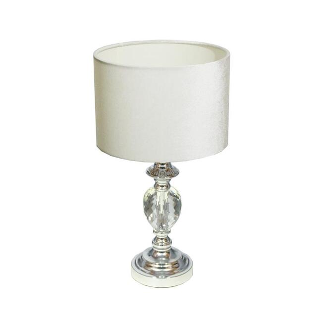 Gentil Simple, lampa stołowa glamour, biały welur, wys.47cm