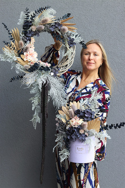 Dark Blue Modern 2, zestaw dekoracji kwiatowych, wianek + flowerbox  