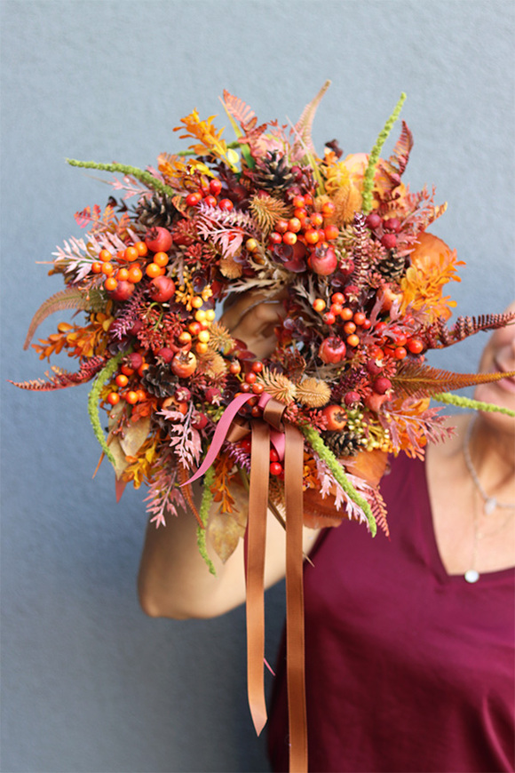 Jesienne Czary, jesienny wianek z wstążką, rozp.40cm