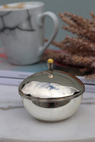 Larissa, posrebrzana cukiernica z bursztynem, śr.9cm,wys.8cm