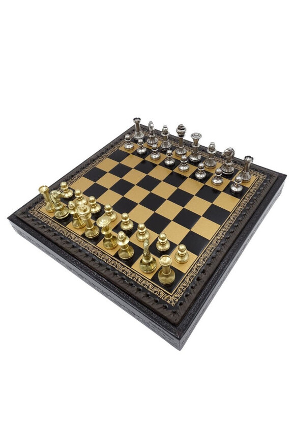 Italfama N001, ekskluzywne szachy mosiężne z warcabami