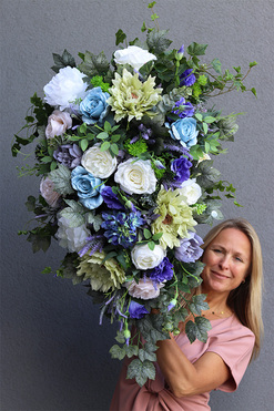 Blusilda Belia, niebiesko-zielona wiązanka nagrobna, dł.100cm