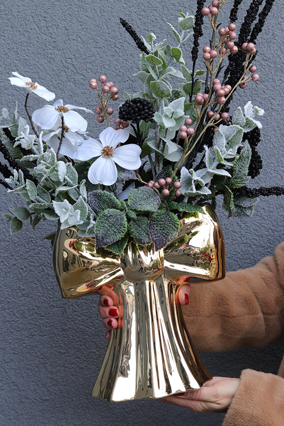 Kokarda Gold&Black, świąteczny stroik w kokardzie