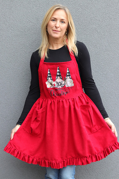 Christmas Kitchen, świąteczny fartuch kuchenny, czerwony