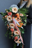 Morelle Story, pomarańczowa wiązanka nagrobna w naczyniu