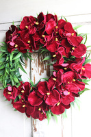 asymetryczny wianek z chwostem, Orchidelia Velurro Red, śr.42cm 