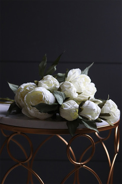 Peonie White Candy, gałązka sztucznej peonii, 3szt, dł.54cm