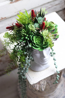 efektowna kompozycja sukulenty w głowie, Crazy Head White 2, wys.28cm