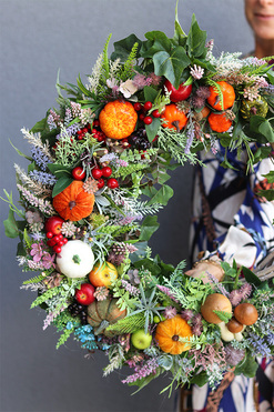 Poranna Refina, jesienny wianek z dyniami, rozp.60cm