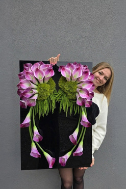 New Design Skrzydła Anioła Pink Sombre, dekoracja nagrobna na czarnej podstawie, wym.90x60cm 