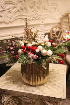 Czerwona Rezydencja Gold, stroik świąteczny LED, wys.37cm