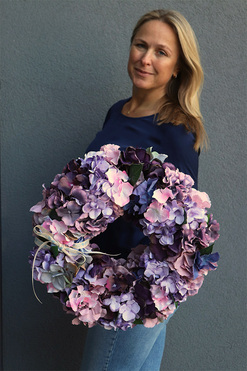 Fioletowa Hortensja Veliria, bogaty wianek dekoracyjny, śr.40cm