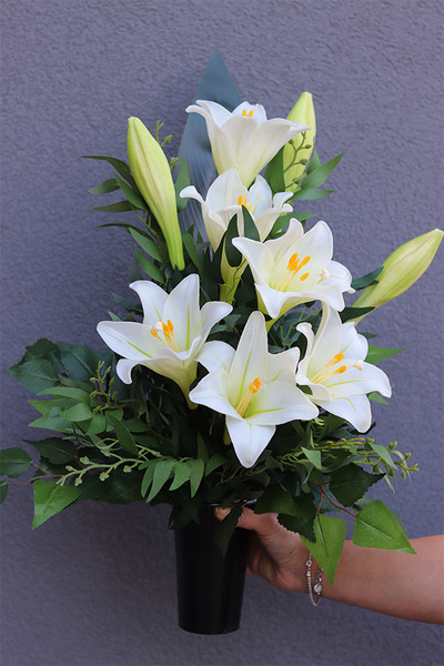 Lilie Silicone, bukiet nagrobny we wkładzie do wazonu