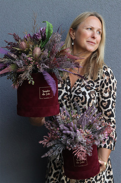 Wiśniowa Medina, welurowy flowerbox jesienny, wys.38cm  