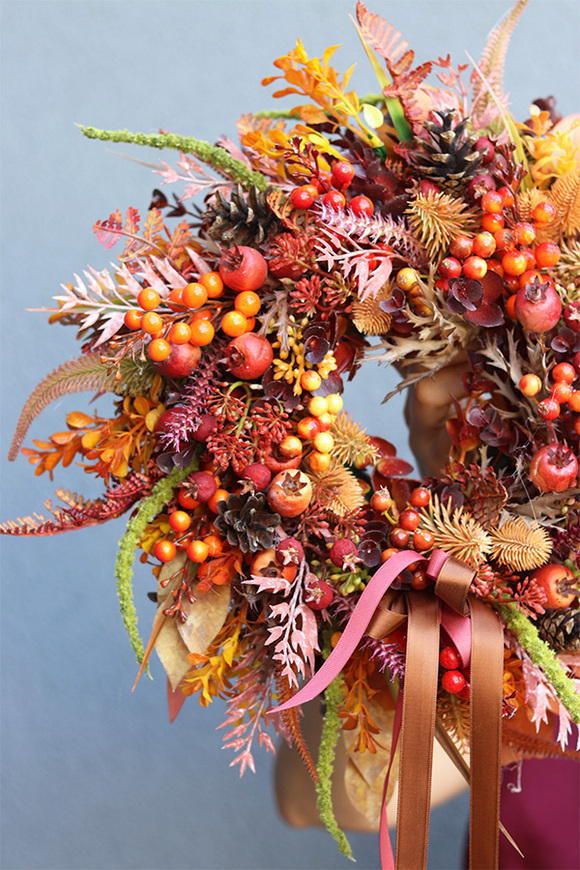 Jesienne Czary, jesienny wianek z wstążką, rozp.40cm