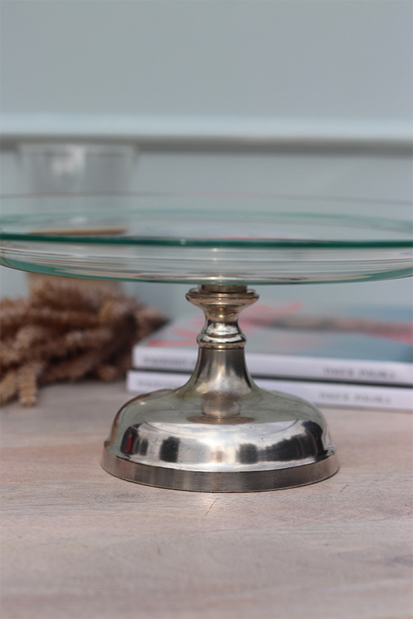 szklana patera na posrebrzanej nodze, Agnieszka, wym.12x34cm