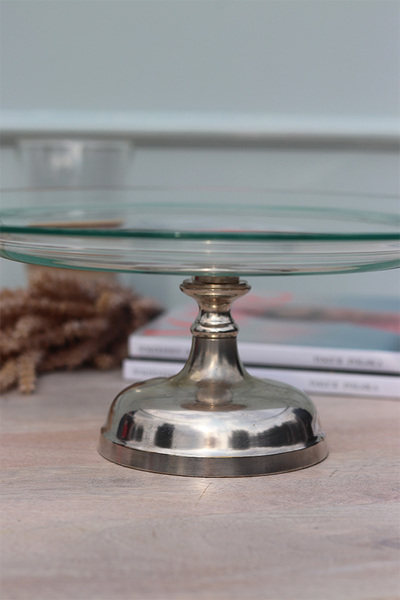 szklana patera na posrebrzanej nodze, Agnieszka, wym.12x34cm