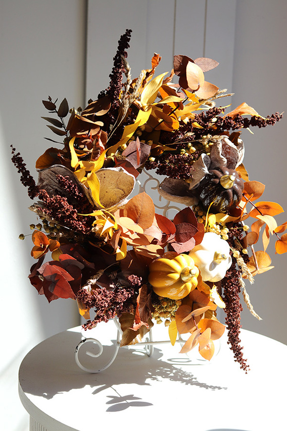 Boho Pumpkins, dekoracyjny wianek ze stabilizowanych roślin, śr.40cm